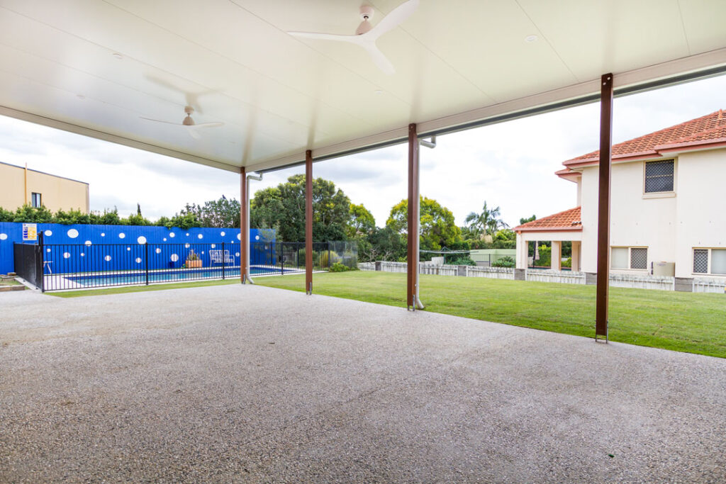 Outdoor entertainment area and pool